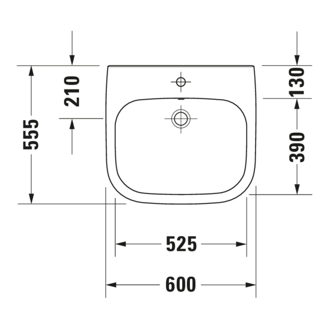 Duravit Lavabo D-Code Vital 60x55,5 cm, avec trop-plein, blanc, accessible PMR