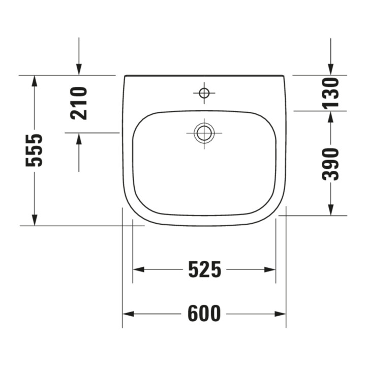 Duravit Lavabo D-Code Vital Med 60x55,5 cm, avec HL et HLB, sans trop-plein, blanc mat