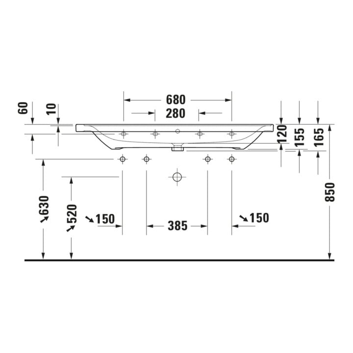 Duravit Lavabo D-Neo 120,5x48 cm, avec trop-plein, trou robinet, blanc brillant, 2 trous robinet