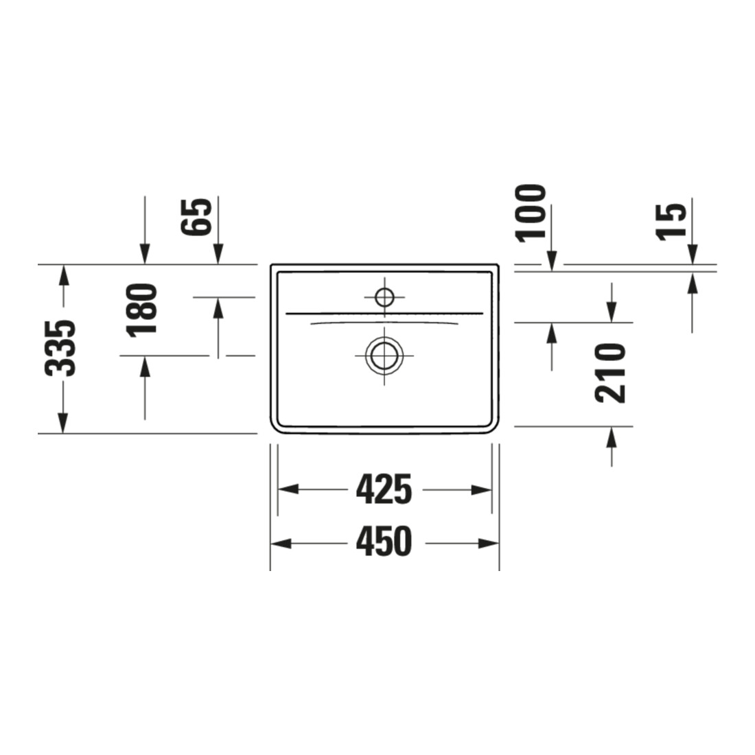 Duravit Lavabo D-Neo 45x33,5 cm, sans trop-plein, avec trop-plein, blanc