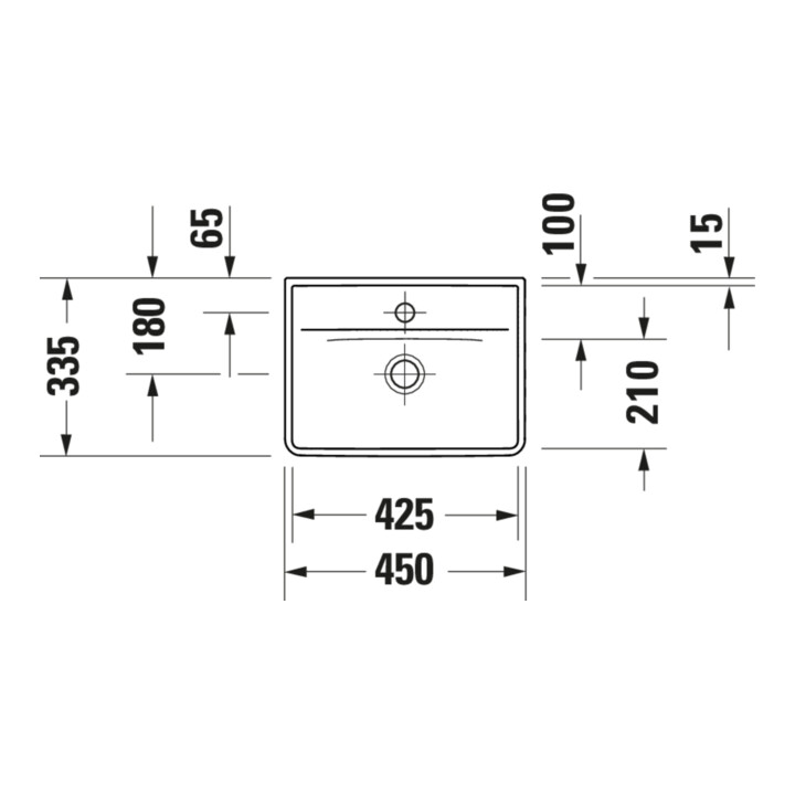 Duravit Lavabo D-Neo 45x33,5 cm, sans trop-plein, avec trop-plein, blanc