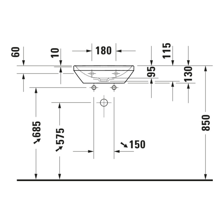 Duravit Lavabo D-Neo 45x33,5 cm, sans trop-plein, avec trop-plein, blanc
