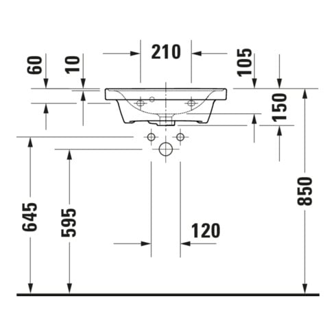 Duravit Lavabo D-Neo 50x40 cm, avec trop-plein, HLP, avec trou de robinet, blanc