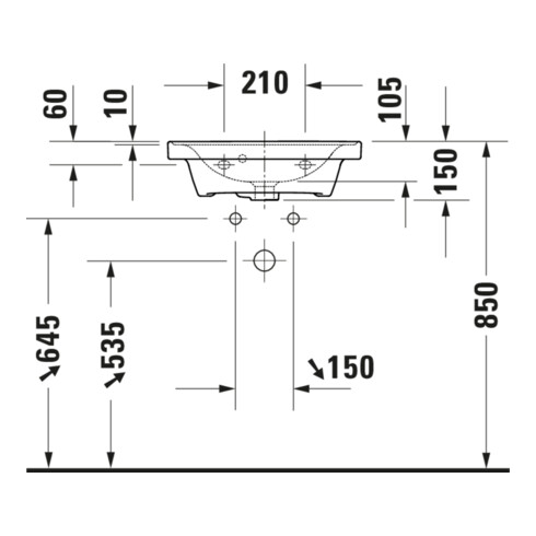 Duravit Lavabo D-Neo 50x40 cm, avec trop-plein, HLP, avec trou de robinet, blanc