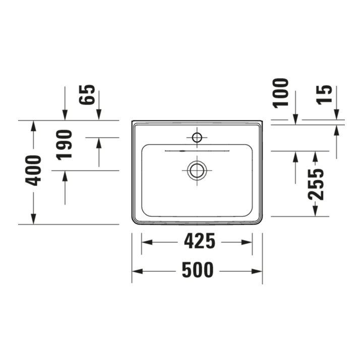 Duravit Lavabo D-Neo 50x40 cm, avec trop-plein, HLP, avec trou de robinet, blanc