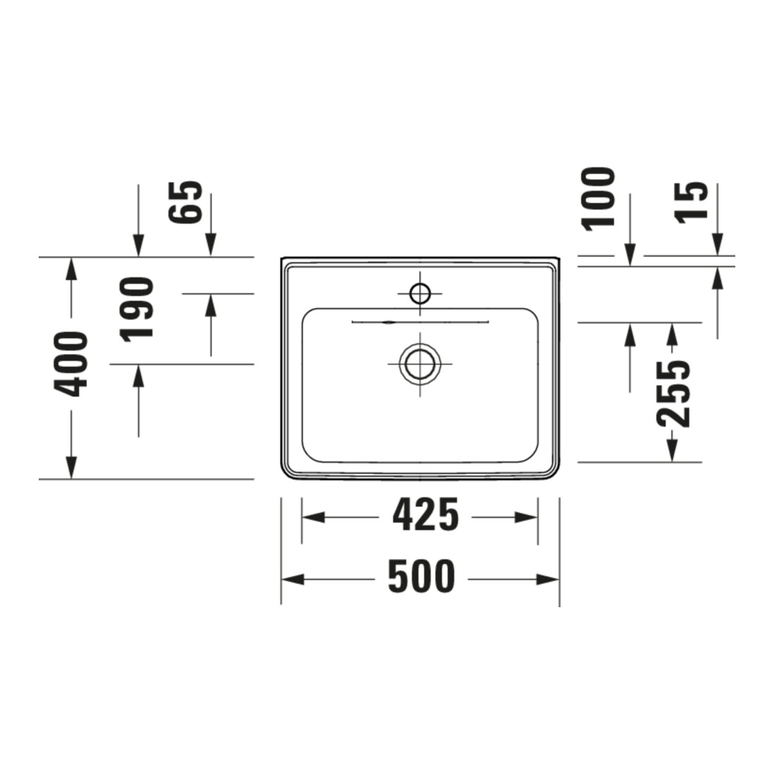Duravit Lavabo D-Neo 50x40 cm, avec trop-plein, HLP, avec trou de robinet, blanc