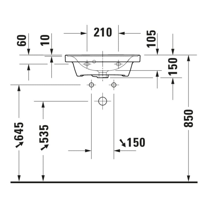 Duravit Lavabo D-Neo 50x40 cm, avec trop-plein, HLP, avec trou de robinet, blanc