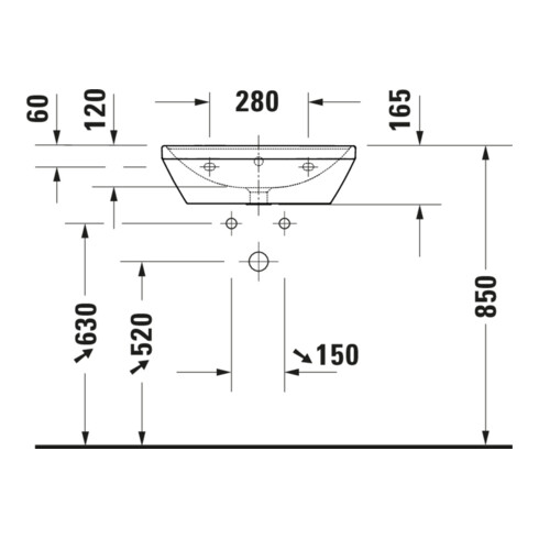 Duravit Lavabo D-Neo 55x44 cm, sans robinet, blanc, trop-plein, trou robinet, blanc