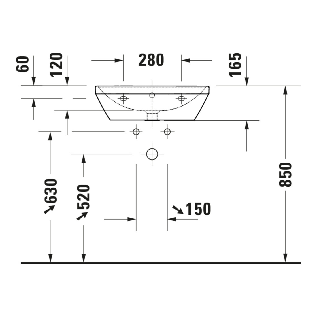 Duravit Lavabo D-Neo 55x44 cm, sans robinet, blanc, trop-plein, trou robinet, blanc