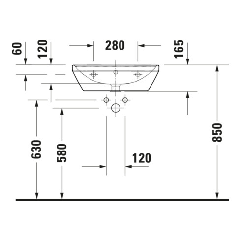 Duravit Lavabo D-Neo 55x44 cm, sans robinet, blanc, trop-plein, trou robinet, blanc