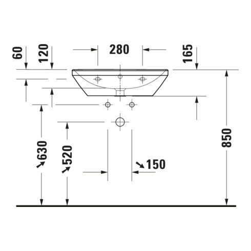 Duravit Lavabo D-Neo 60x44 cm, avec robinetterie, blanc, trou robinet, blanc