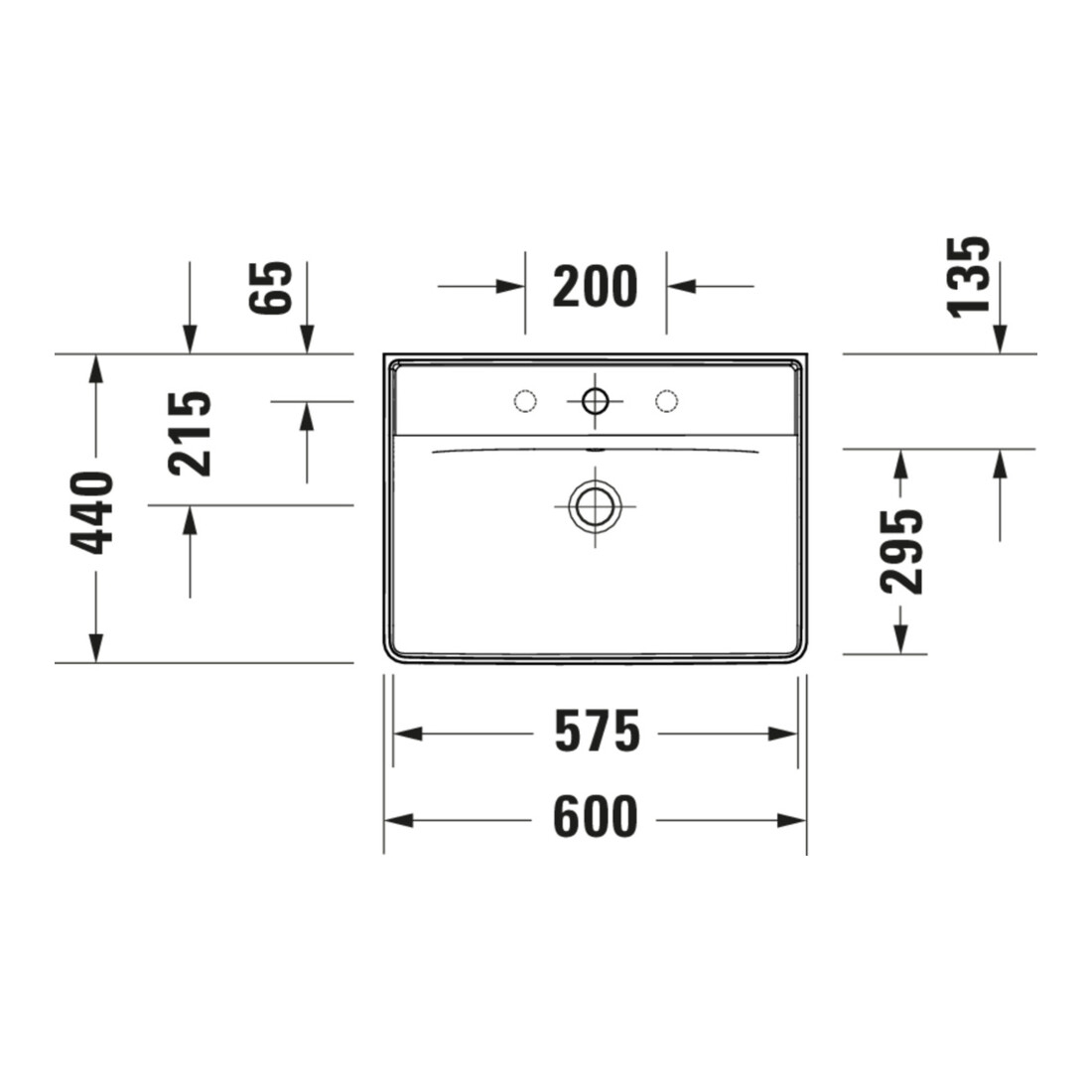 Duravit Lavabo D-Neo 60x44 cm, sans robinet, blanc, trou de robinet, blanc