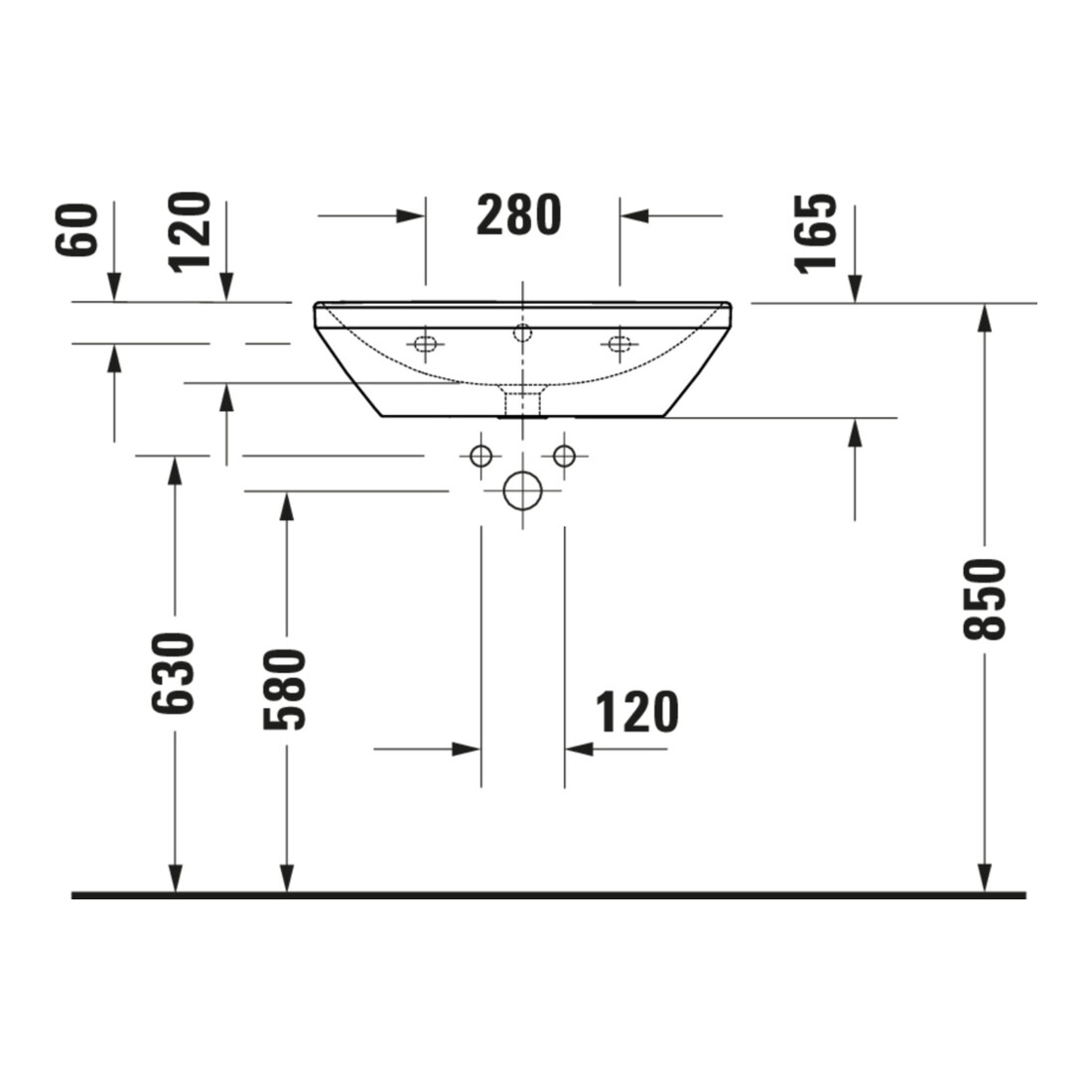 Duravit Lavabo D-Neo 60x44 cm, sans robinet, blanc, trou de robinet, blanc
