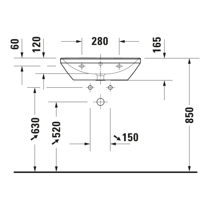 Duravit Lavabo D-Neo 60x44 cm, sans robinet, blanc, trou de robinet, blanc