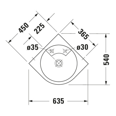 Duravit Lavabo d’angle Architec 63,5x54 cm, avec trop-plein, blanc