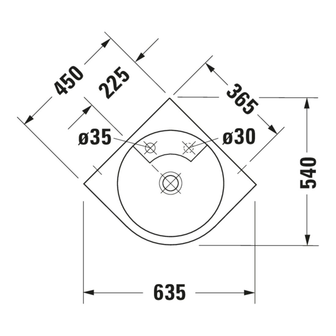 Duravit Lavabo d’angle Architec 63,5x54 cm, avec trop-plein, blanc