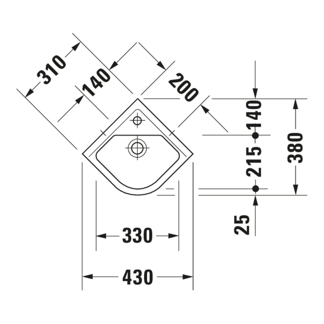 Duravit Lavabo d’angle Starck 3 43x38 cm, avec trop-plein, blanc