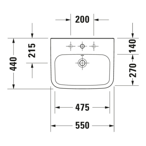 Duravit Lavabo DuraStyle 55x44 cm, blanc, m HL, ÜL, plan robinetterie
