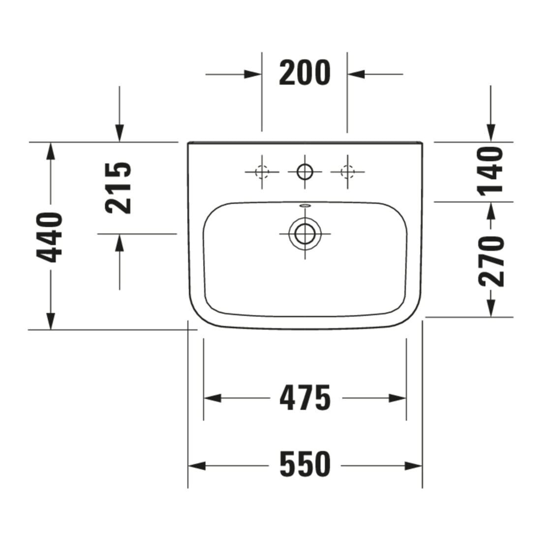 Duravit Lavabo DuraStyle 55x44 cm, blanc, m HL, ÜL, plan robinetterie