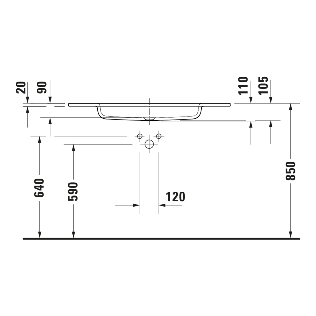 Duravit Lavabo DuroCast Plus Sivida 102x48,5 cm, avec trou de robinet, blanc mat soyeux