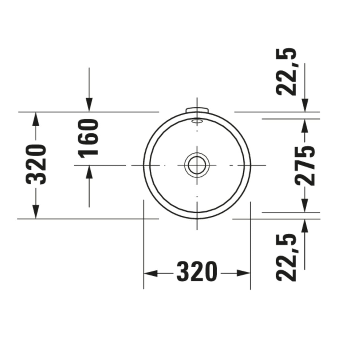 Duravit Lavabo encastré Architec d 27,5 cm, blanc, EB v unt, sans trou robinet, HLB, avec trop-plein