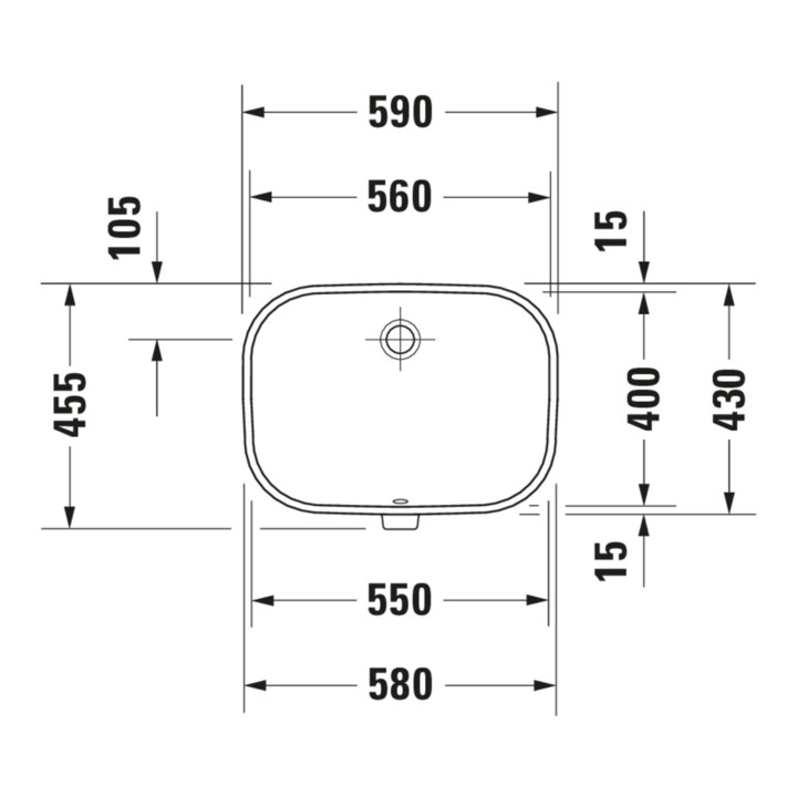 Duravit Lavabo encastré D-Code 55x40 cm, EB bas, sans trou robinet, HLB, avec trop-plein, blanc