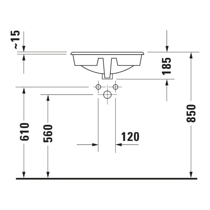 Duravit Lavabo encastré Manua d 48, encastré haut, avec trop-plein, blanc