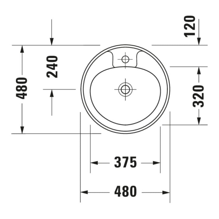 Duravit Lavabo encastré Manua d 48, encastré haut, avec trop-plein, blanc