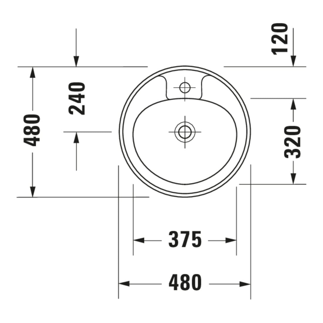 Duravit Lavabo encastré Manua d 48, encastré haut, avec trop-plein, blanc
