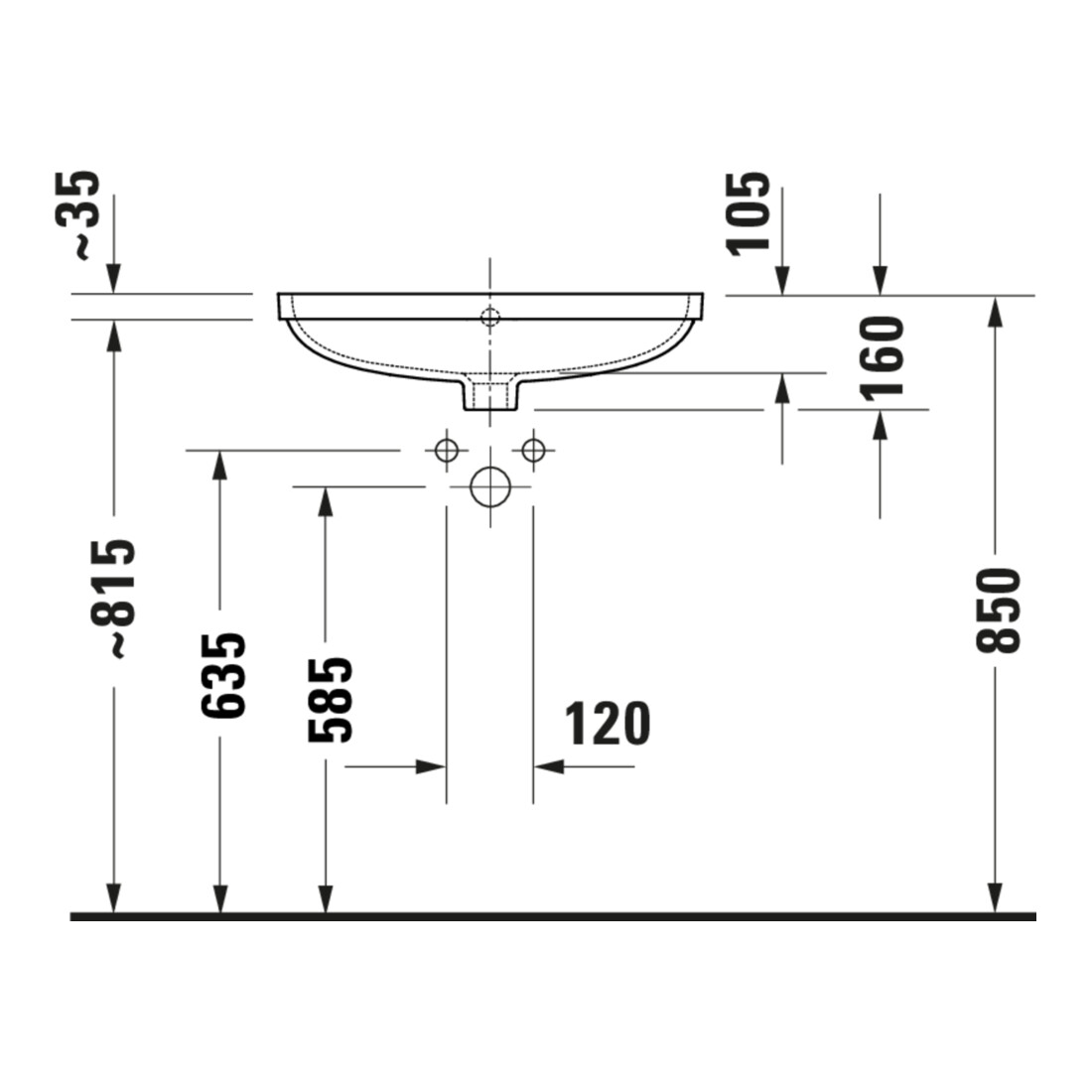 Duravit Lavabo encastré No. 1 55x40 cm, EB v u, sans trop-plein, blanc