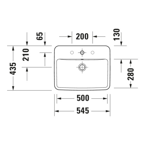 Duravit Lavabo encastré No. 1 55x43,5 cm, EB v ob, m HL, ÜL, HLB, blanc