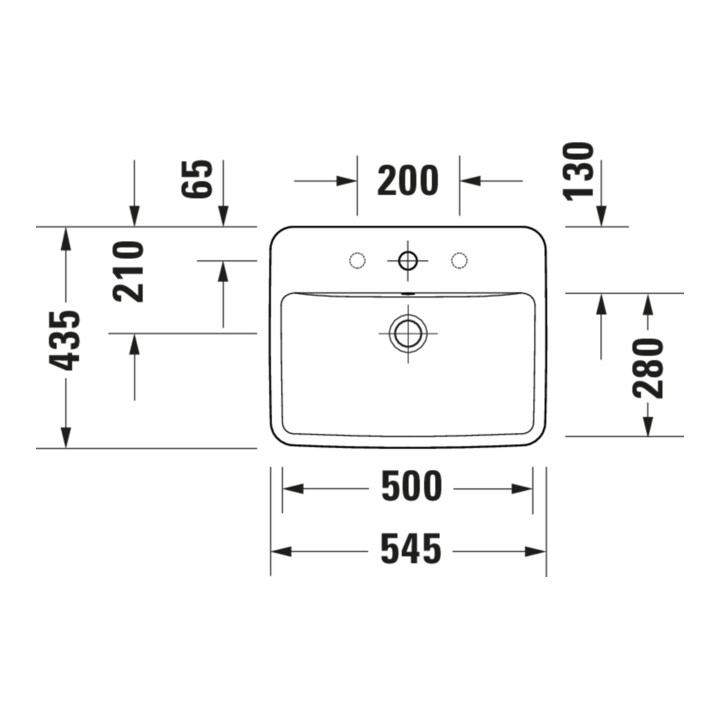 Duravit Lavabo encastré No. 1 55x43,5 cm, EB v ob, m HL, ÜL, HLB, blanc