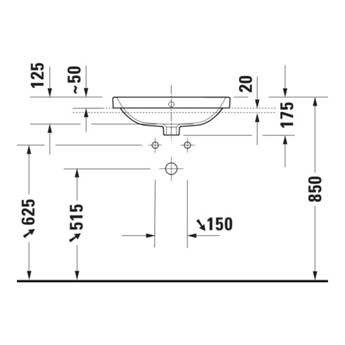 Duravit Lavabo encastré No. 1 55x43,5 cm, EB v ob, m HL, ÜL, HLB, blanc