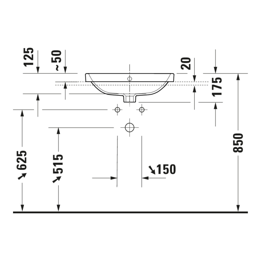 Duravit Lavabo encastré No. 1 55x43,5 cm, EB v ob, m HL, ÜL, HLB, blanc