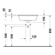 Duravit Lavabo encastré Starck 3 56x46,5 cm, EB v ob, avec HL, ÜL, HLB, blanc-3