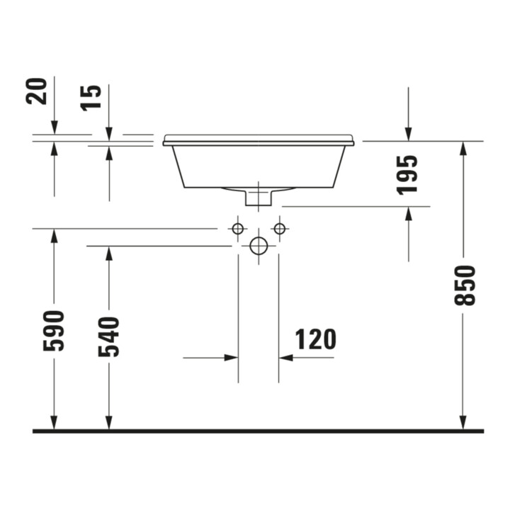 Duravit Lavabo encastré Starck 3 56x46,5 cm, EB v ob, avec HL, ÜL, HLB, blanc