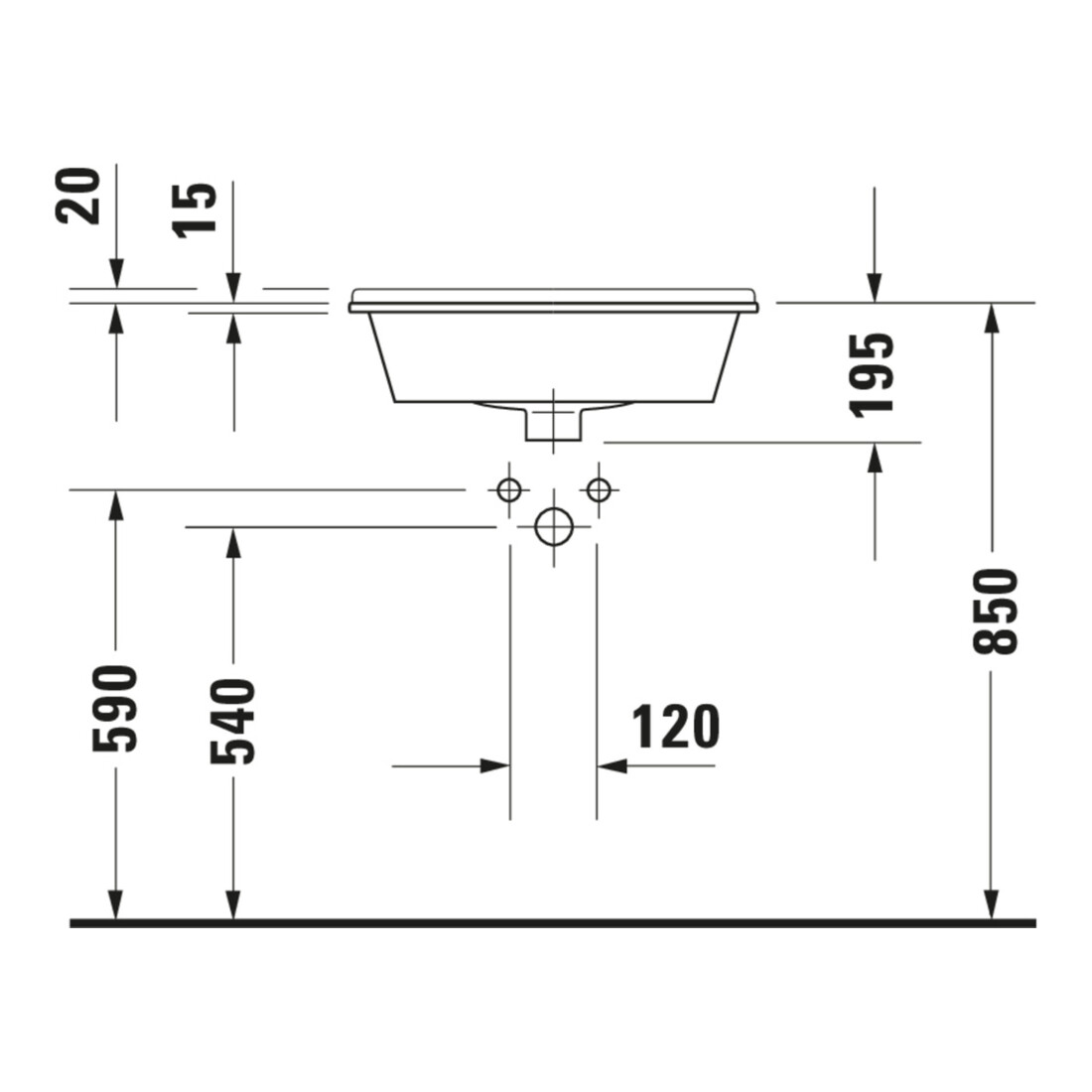 Duravit Lavabo encastré Starck 3 56x46,5 cm, EB v ob, avec HL, ÜL, HLB, blanc