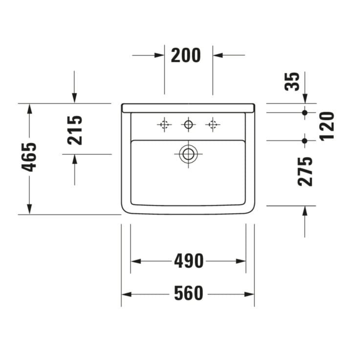 Duravit Lavabo encastré Starck 3 56x46,5 cm, EB v ob, avec HL, ÜL, HLB, blanc