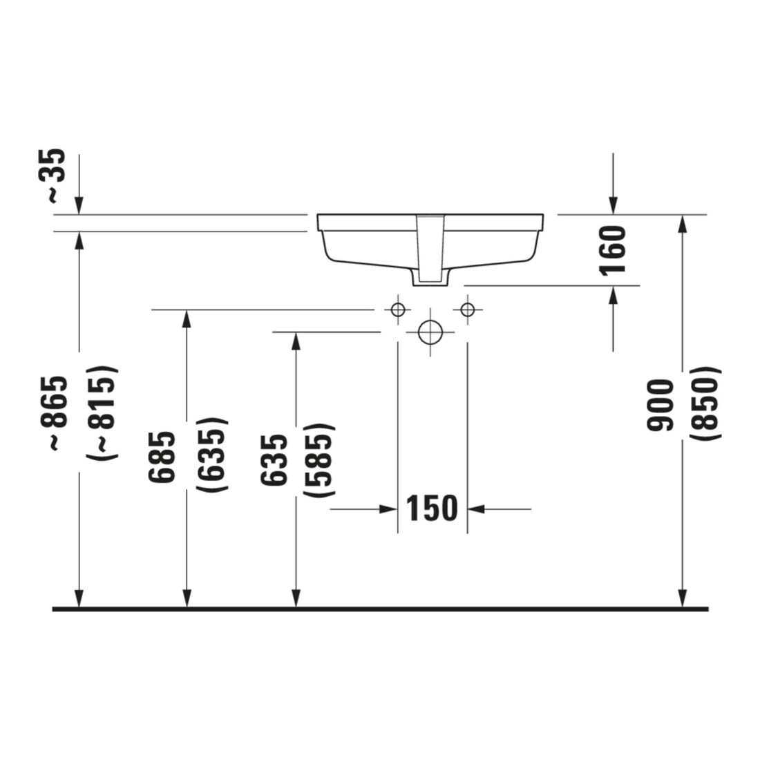 Duravit Lavabo encastré Vero 48,5x31,5 cm, EB dessous, sans trou robinet, avec trop-plein, blanc