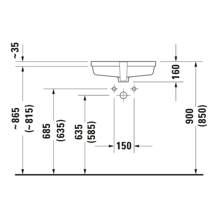 Duravit Lavabo encastré Vero 48,5x31,5 cm, EB dessous, sans trou robinet, avec trop-plein, blanc