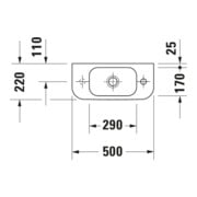 Duravit Lavabo Happy D.2 50x22 cm, sans trop-plein, avec trop-plein, trop-plein à gauche, blanc-4