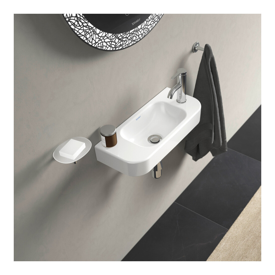 Duravit Lavabo Happy D.2 50x22 cm, sans trop-plein, avec vidage, vidage à droite, blanc