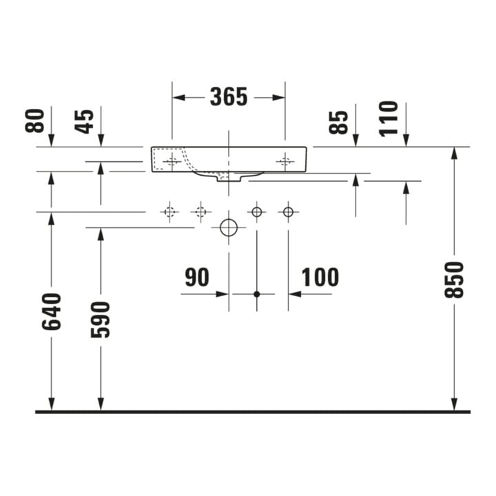 Duravit Lavabo Happy D.2 50x22 cm, sans trop-plein, avec vidage, vidage à droite, blanc