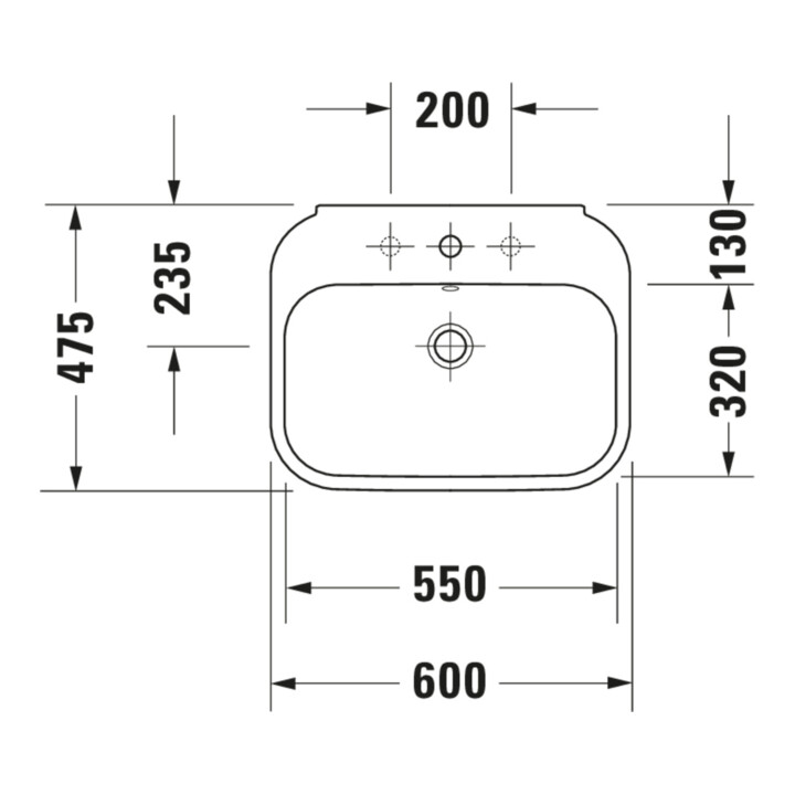 Duravit Lavabo Happy D.2 60x47,5 cm, blanc, m HL, ÜL, plan vasque avec trou robinet