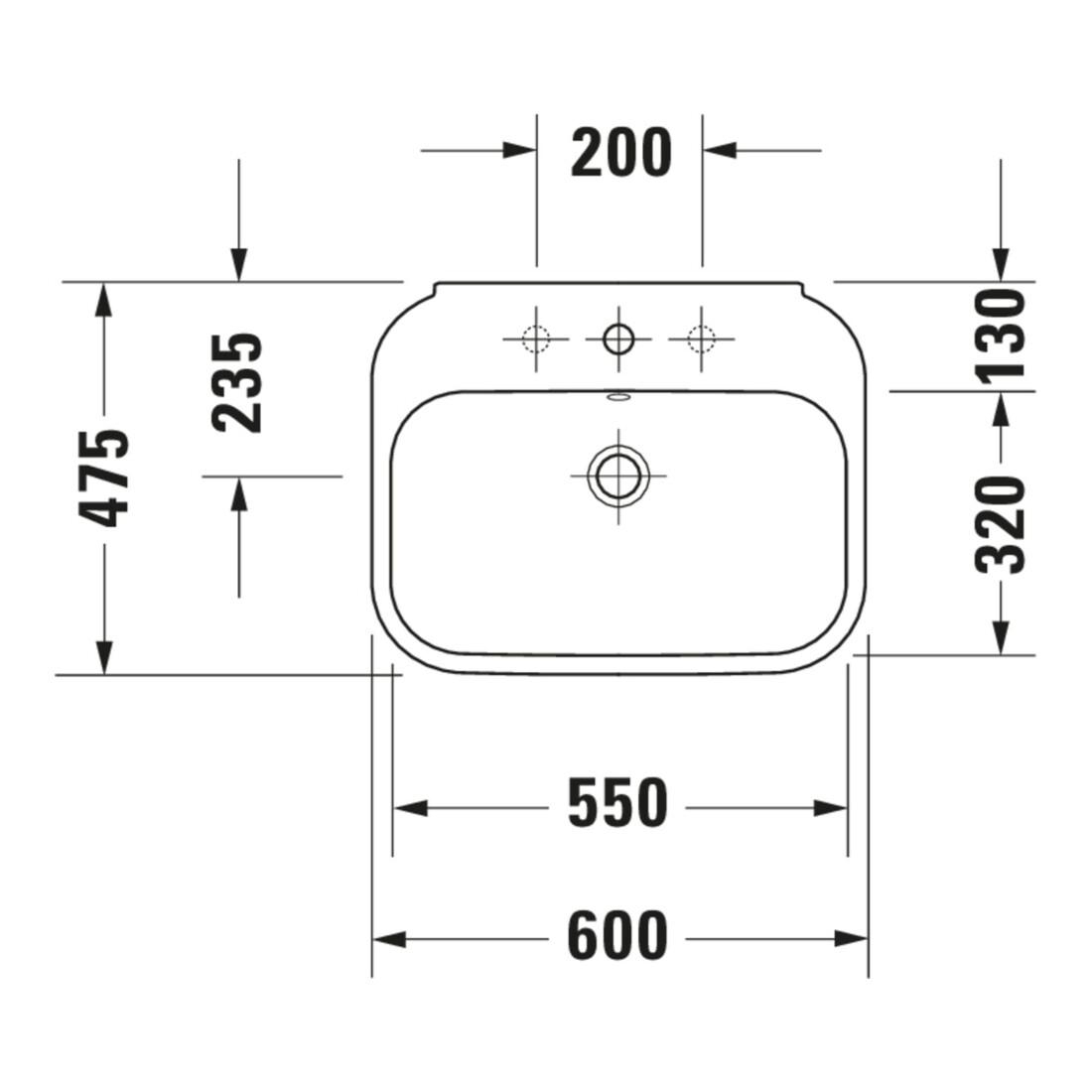 Duravit Lavabo Happy D.2 60x47,5 cm, blanc, m HL, ÜL, plan vasque avec trou robinet