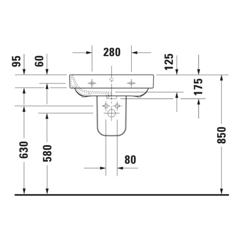 Duravit Lavabo Happy D.2 60x47,5 cm, blanc, m HL, ÜL, plan vasque avec trou robinet