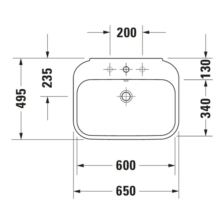 Duravit Lavabo Happy D.2 65x49,5 cm, blanc, avec trop-plein, 1 trou robinet
