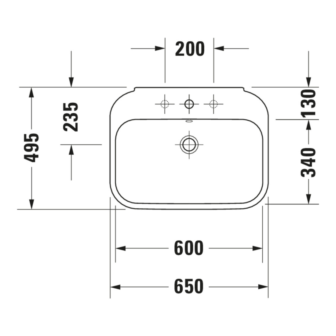 Duravit Lavabo Happy D.2 65x49,5 cm, blanc, avec trop-plein, 1 trou robinet