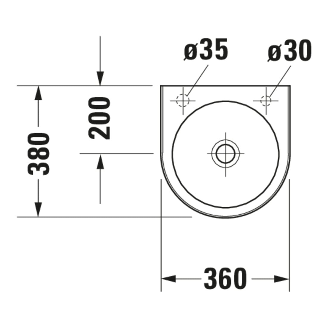 Duravit Lavabo mural Architec 36x38 cm, DL droite, sans trop-plein, avec trop-plein, blanc