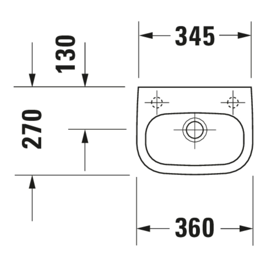 Duravit Lavabo mural D-Code 36x27 cm, avec trop-plein, trou de robinet à droite, blanc